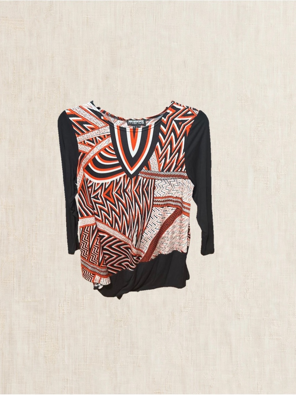 MISSLOOK Black, Orange & White Geometric Print Long Sleeve Top